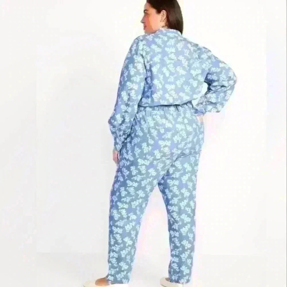 Old Navy Waist defined Floral Utility Non-Stretch Jean Jumpsuit,Size XL Petite - Picture 3 of 8